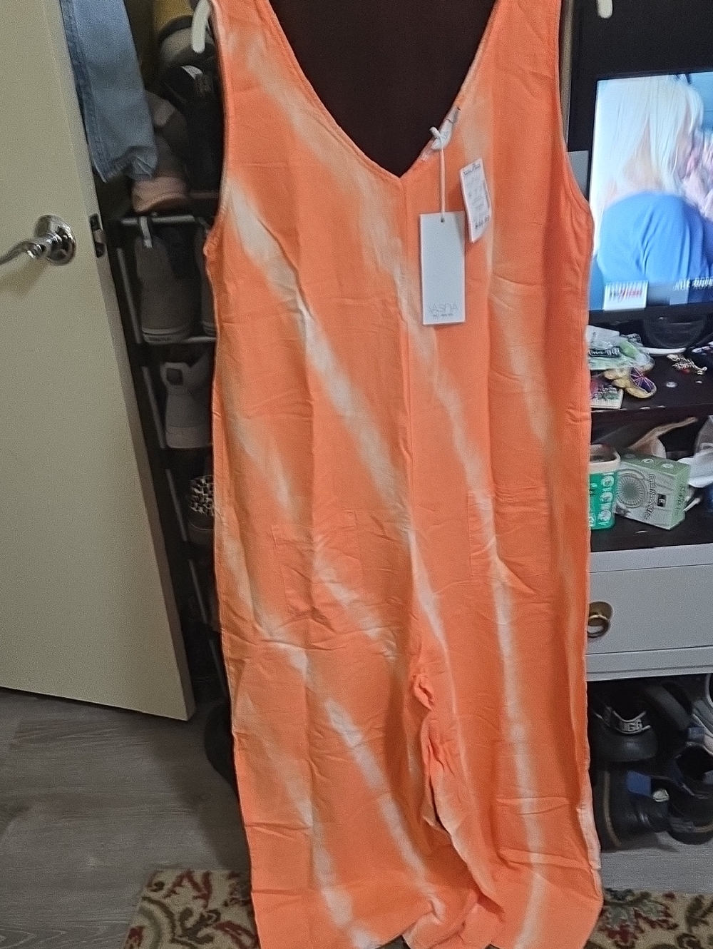 Sleeveless Tie-Dye Jumpsuit - Orange